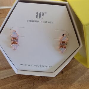 Bomb Party White Opal CZ Stud Earrings – Rose Gold, New in Box